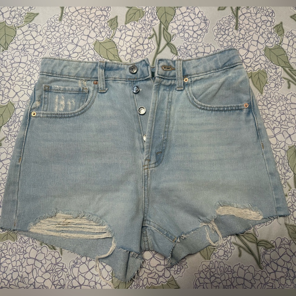 Light Blue Distressed Women Shorts